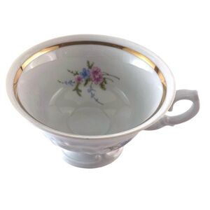 Set of 8 Vintage Wawel Rose Garden Teacups • Pink & Blue Rose Floral Polish